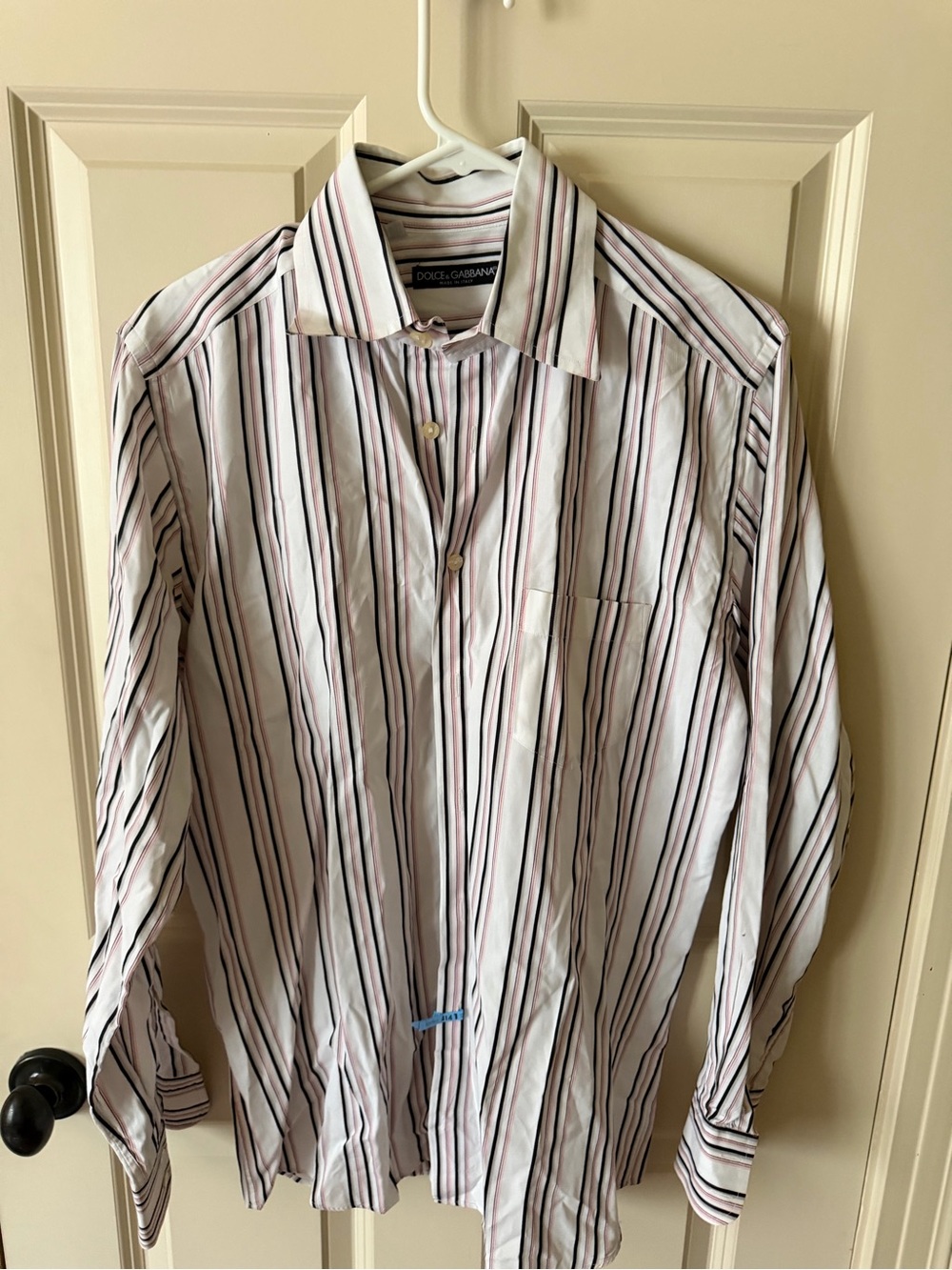 Dolce & Gabbana White Shirt with Black & Pink Stripes